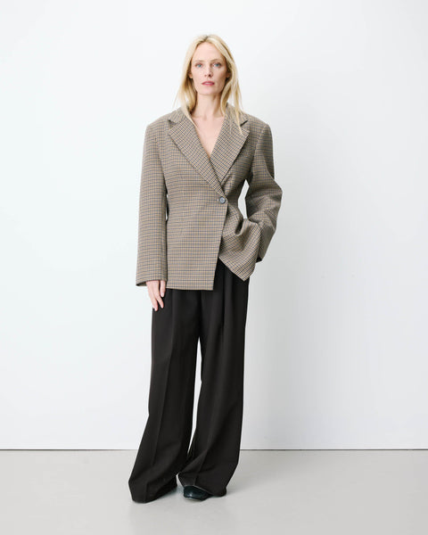 Grace & Mila Almond Tailored Houndstooth Blazer - Beige