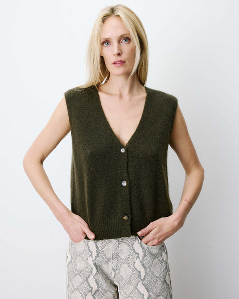 Grace & Mila Nars Sleeveless V-Neck Cardigan - Khaki