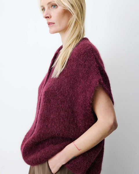 Grace & Mila Addison Relaxed Crew-Neck Cardigan - Aubergine