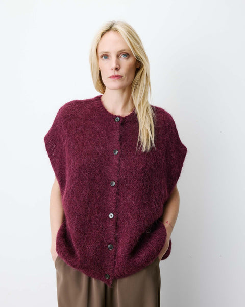 Grace & Mila Addison Relaxed Crew-Neck Cardigan - Aubergine