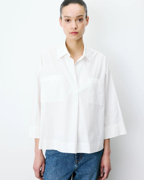 Grace & Mila Ambre Oversized Cotton V-neck Blouse - Ivory