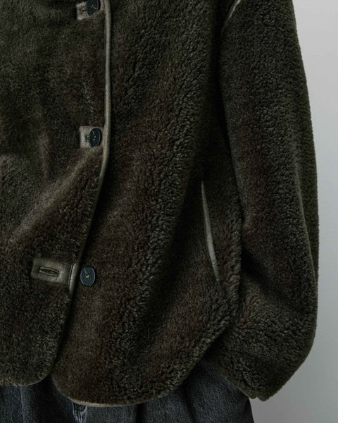 Grace & Mila Amelio Oversized Buttoned Faux-Fur Coat - Khaki