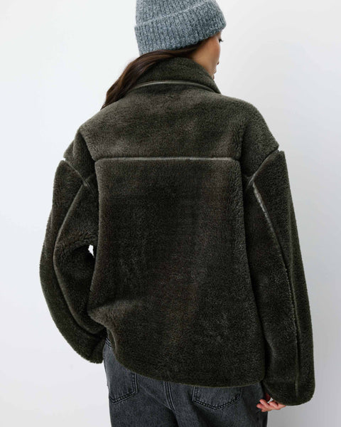 Grace & Mila Amelio Oversized Buttoned Faux-Fur Coat - Khaki