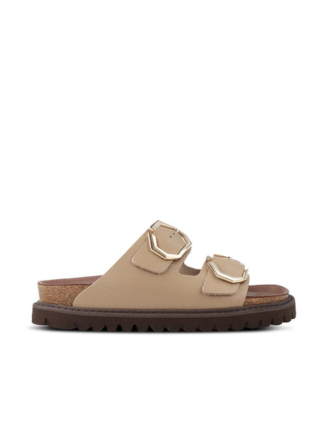 Genuins Galia Leather Embossed Slider - Taupe