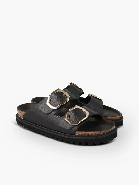 Genuins Galia Leather Embossed Slider - Black