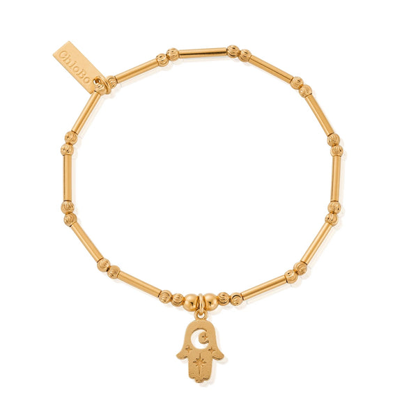 Dainty Moon Cut Sparkle Hamsa Bracelet - Gold