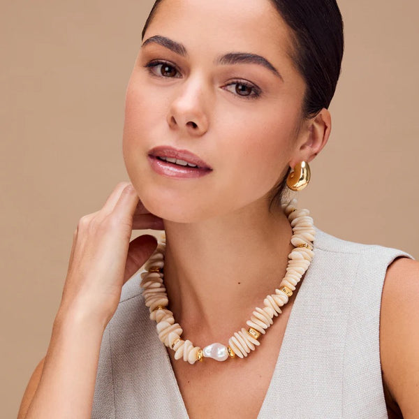 Orelia Statement Chip & Stationed Pearl Necklace