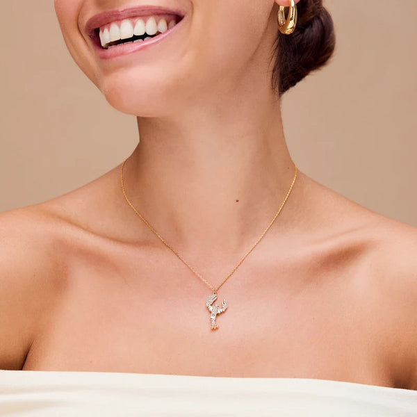 ORELIA Embellished Lobster Charm Necklace - Gold