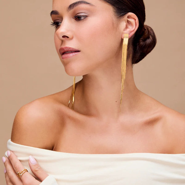 Orelia Statement Fringe Cascade Earrings - Gold
