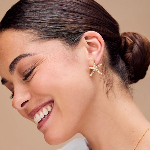 Orelia Statement Embellished Starfish Stud Earrings - Gold
