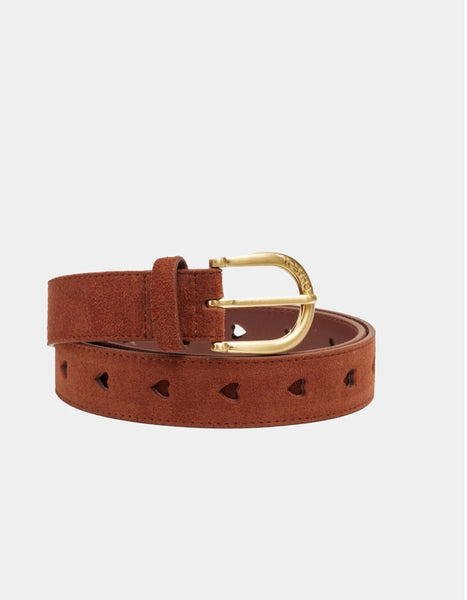 Fabienne Chapot Cut It Out Heart Suede Leather Belt - Congac