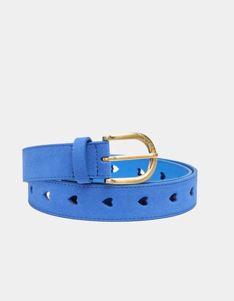 Fabienne Chapot Cut It Out Heart Suede Leather Belt - Blue Wave
