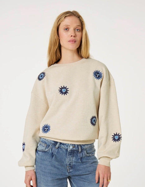 Fabienne Chapot Luna Embroidered Sweatshirt - Oatmeal Melange