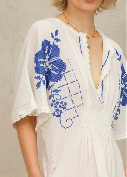 M.A.B.E Apparel Laney Dress - Ivory / Blue