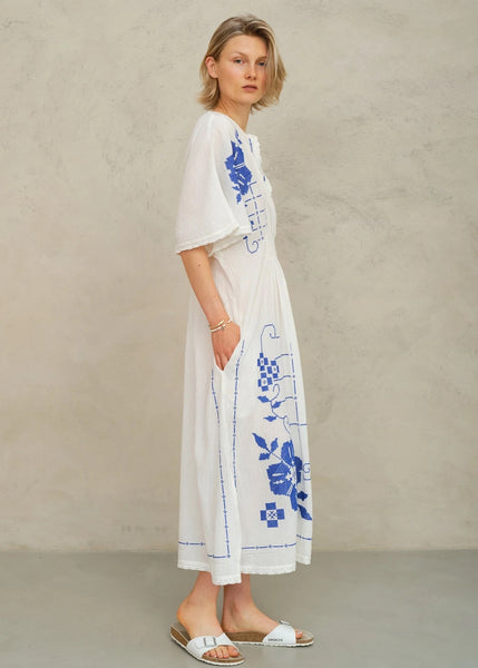M.A.B.E Apparel Laney Dress - Ivory / Blue