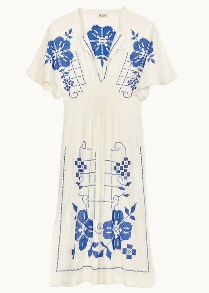 M.A.B.E Apparel Laney Dress - Ivory / Blue