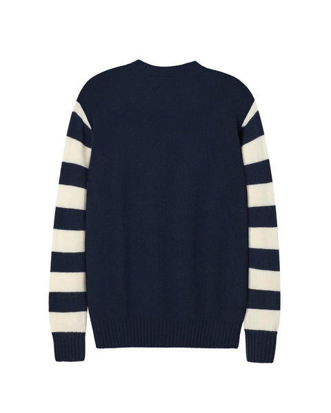 Salts Cashmere Lofty Crew Neck Sweater - Navy / Soft White