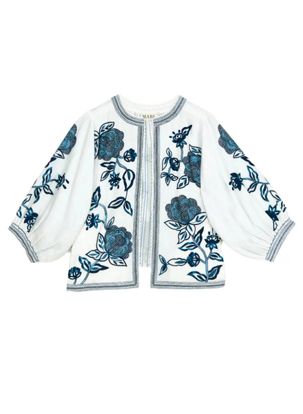 M.A.B.E Apparel Greta Embroidered Jacket - Ecru/Blue