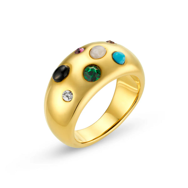 Orelia Jewellery LUXE Semi-Precious Confetti Domed Ring - Gold