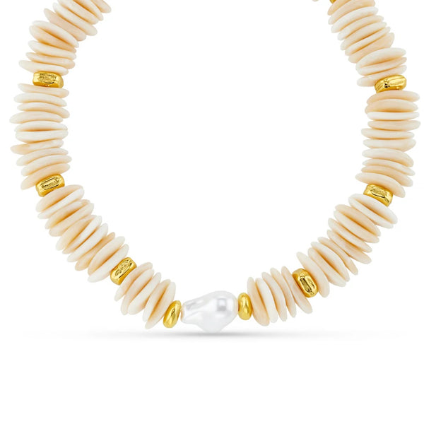 Orelia Statement Chip & Stationed Pearl Necklace