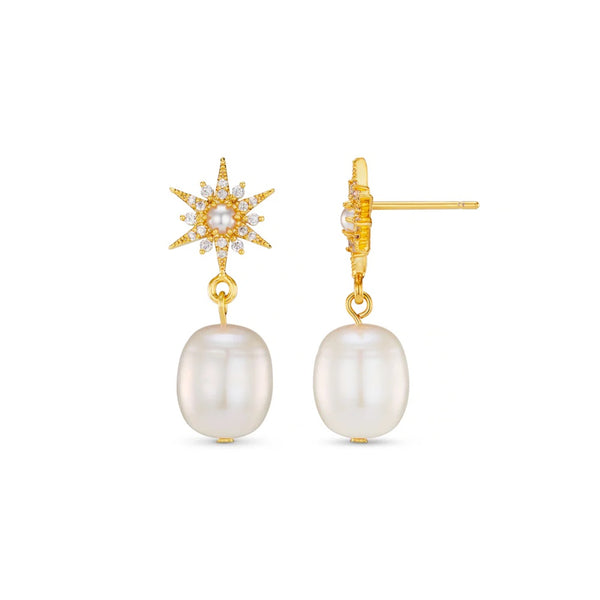 Orelia Jewellery Pave Starburst & Pearl Drop Earring - Gold