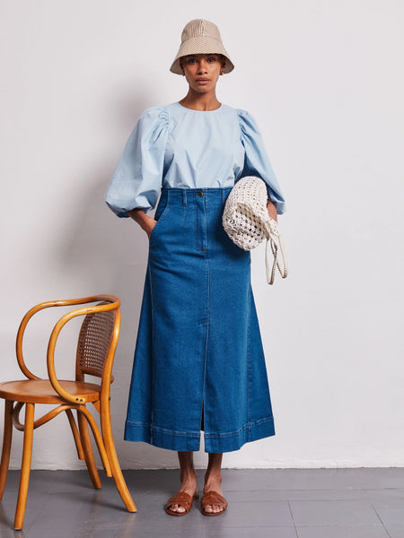 Vi.ve.re Puff Sleeve Blouse - Light Blue