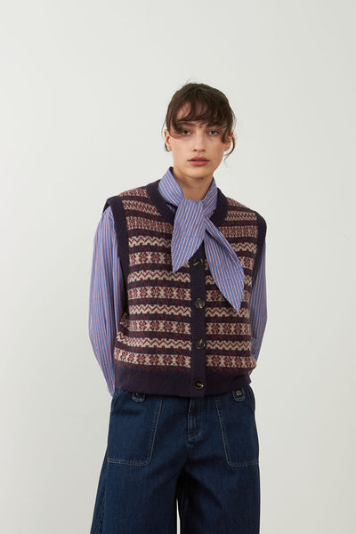 Orfeo Aliena Fairisle Knitted Vest - Navy