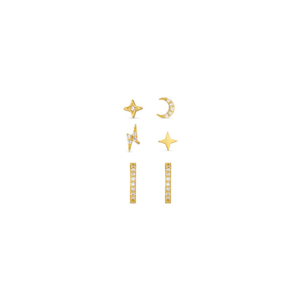 Orelia Jewellery Mixed Celestial Stud & Pave Micro Hoop Earring Pack - Gold