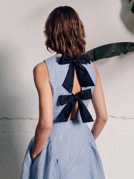 Vivere Pippa Midi Dress with Back Bows - Blue