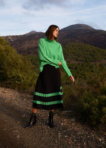 Coster Copenhagen Pleated Skirt - Black with Green Stripe