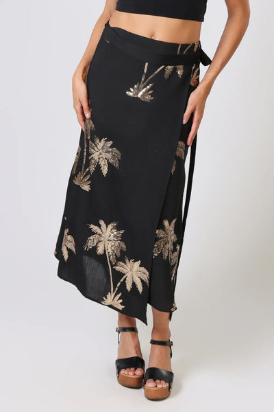 Traffic People Palms Of Gold Wrap Skirt - Black