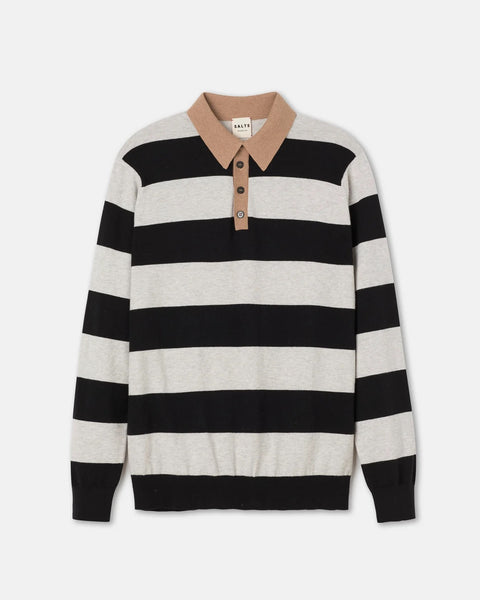 Salts Cashmere Long Sleeved Stripe Polo Shirt - Silver / Black