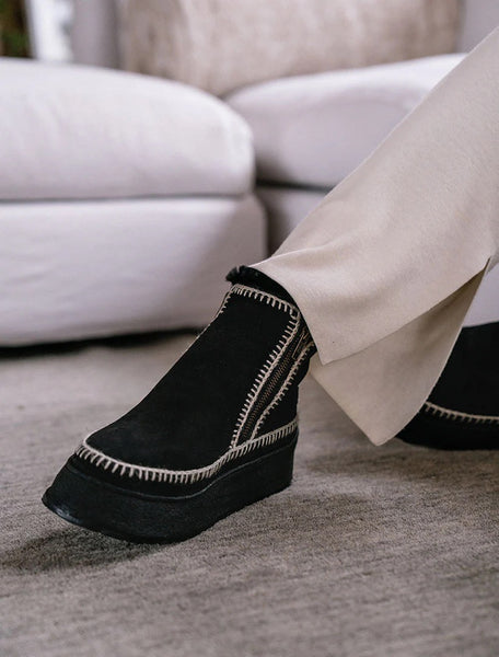 Laidback London Setsu Platform Crochet Ankle Boot - Black Suede