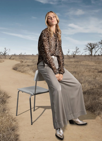 Coster Copenhagen Shiny Wide Leg Trousers Petra Dit - Grey Sand