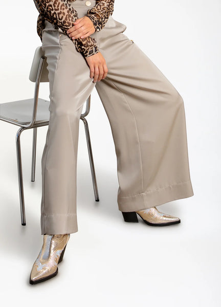 Coster Copenhagen Shiny Wide Leg Trousers Petra Dit - Grey Sand