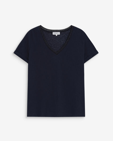 Grace & Mila Vasco V Neck T-Shirt - Marine