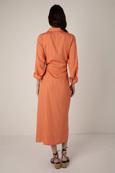 VI.VE.RE Lina Tie Front Shirt Dress - Orange / Sand