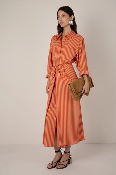 VI.VE.RE Lina Tie Front Shirt Dress - Orange / Sand