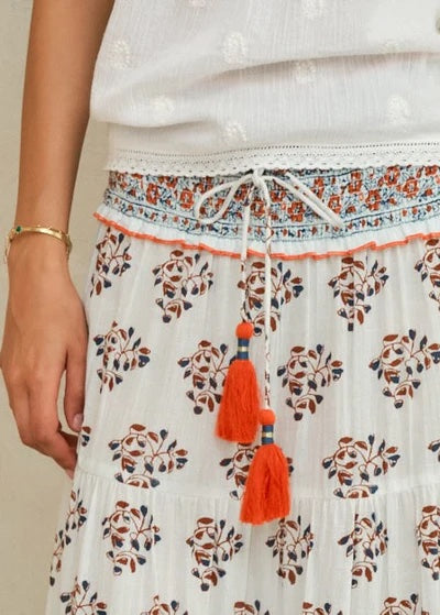 M.A.B.E. Apparel Stella Maxi Skirt - Ecru / Rust
