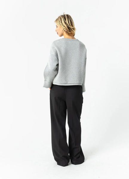 Coster Copenhagen Sweatshirt with Shirt Sleeve Detail - Grey Melange