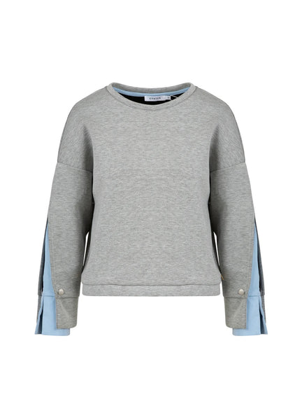 Coster Copenhagen Sweatshirt with Shirt Sleeve Detail - Grey Melange