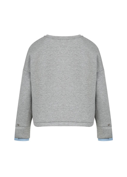Coster Copenhagen Sweatshirt with Shirt Sleeve Detail - Grey Melange