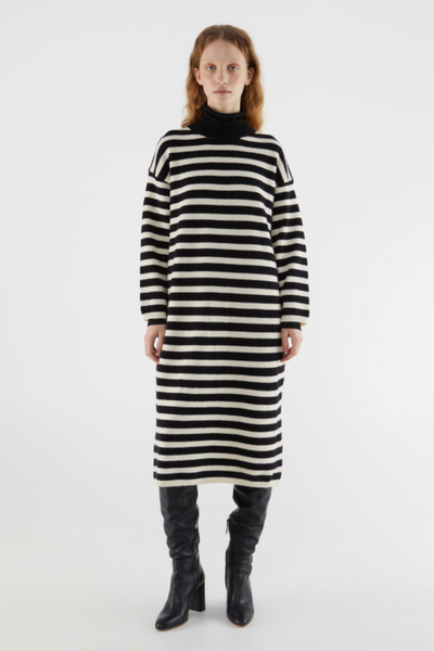 Compania Fantastic Stripe Knitted Dress - Black/White