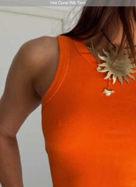 Never Fully Dressed Scoop Neck Rib Vest - Coral