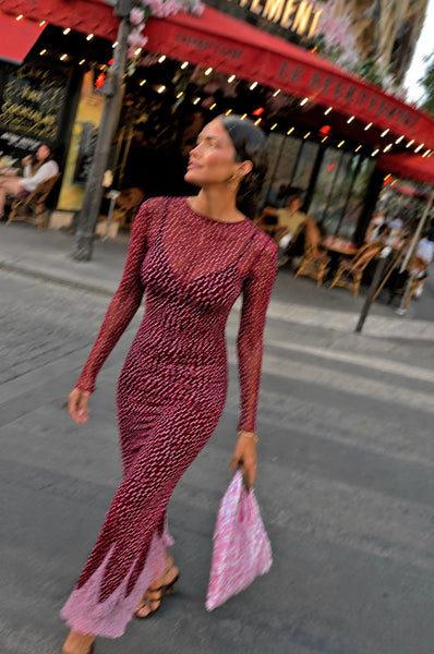 Never Fully Dressed Burgundy Deer Mesh Long Sleeve Top
