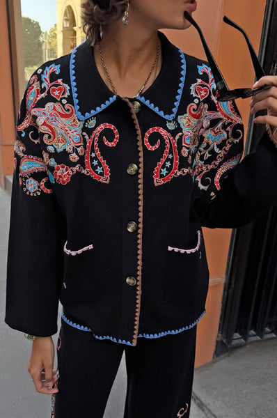 Never Fully Dressed Black Paisley Embroidered Cardigan