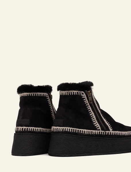 Laidback London Setsu Platform Crochet Ankle Boot - Black Suede