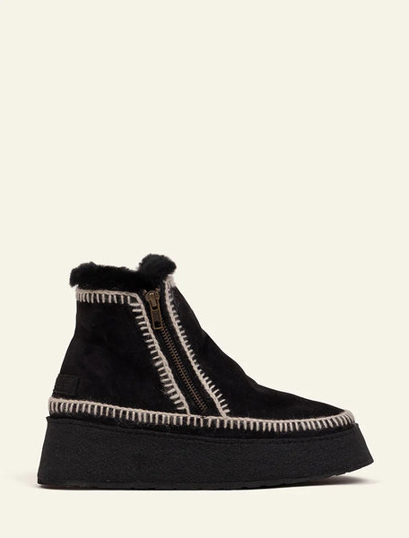 Laidback London Setsu Platform Crochet Ankle Boot - Black Suede