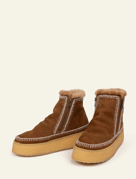 Laidback London Setsu Platform Crochet Ankle Boot Nutmeg Suede - Wheat