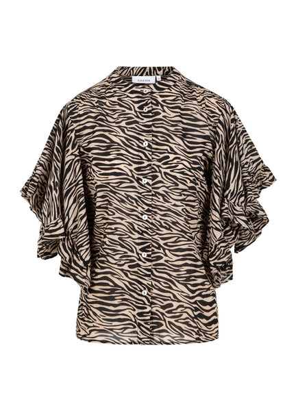 Coster Copenhagen Top With Riffles Sleeves - Zebra Print